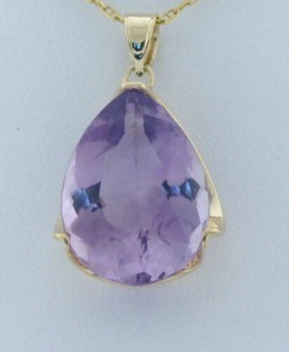 14K YELLOW GOLD PEAR AMETHYST 20x14mm SOLITAIRE PENDANT