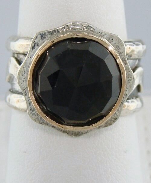 LADIES 925 STERLING SILVER 14K YELLOW GOLD 6.00ct ROUND AMETHYST FEBRUARY RING 7 3/4
