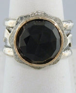 LADIES 925 STERLING SILVER 14K YELLOW GOLD 6.00ct ROUND AMETHYST FEBRUARY RING 7 3/4